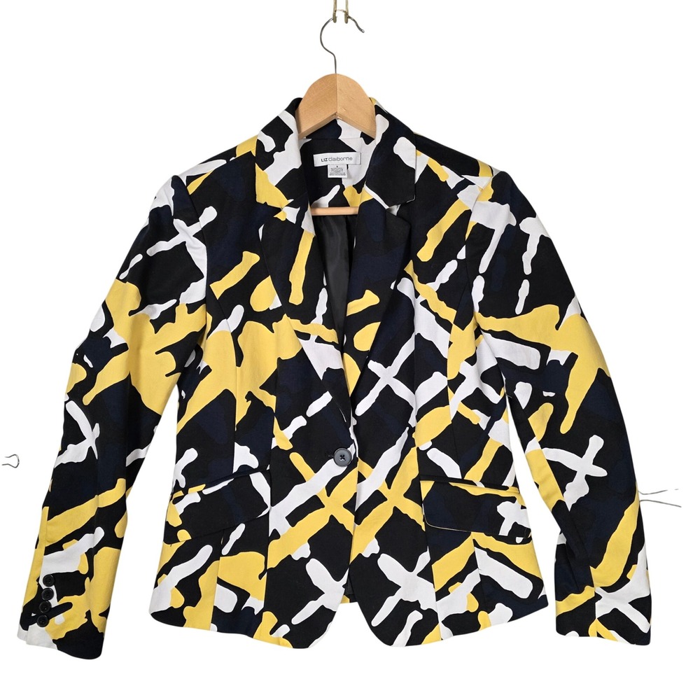 Liz Claiborne Blazer Abstract Geometric Print Size S FAIR Eclectic Office Wear